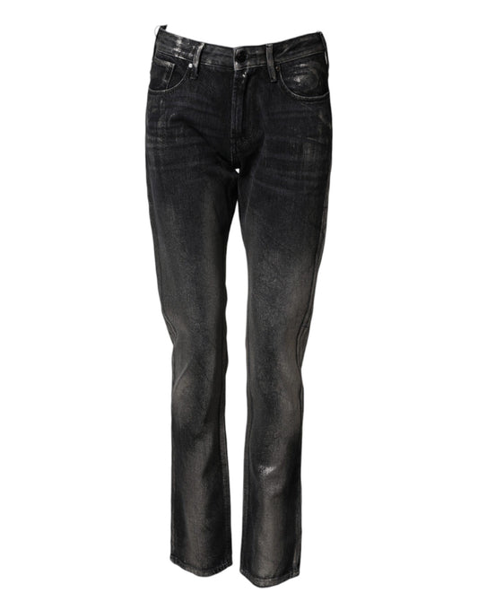 Emporio Armani Black Washed Slim Fit Men Denim Cotton Jeans