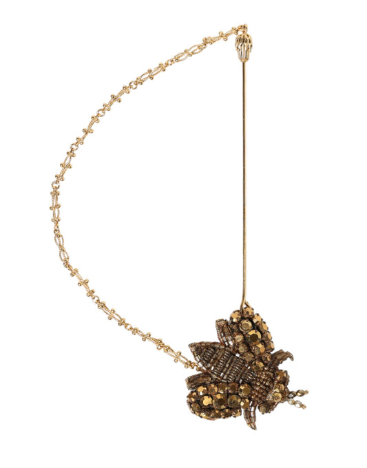 Dolce & Gabbana Gold Tone Brass Bee Embellished Chain Lapel Pin Brooch Womens Brooch