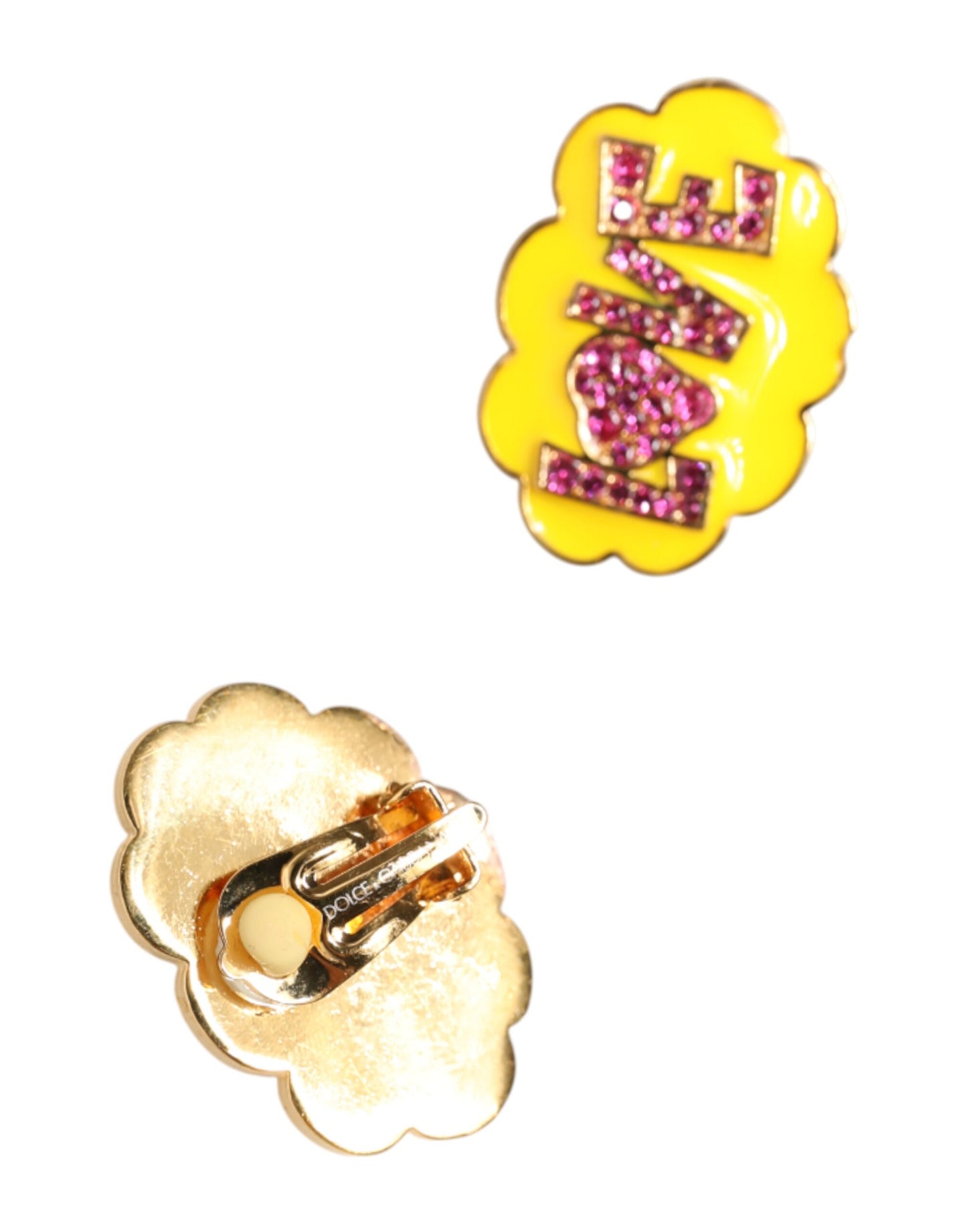Dolce & Gabbana Gold Brass LOVE Cartoon Crystal Clip-On Jewelry Earrings Womens Earrings