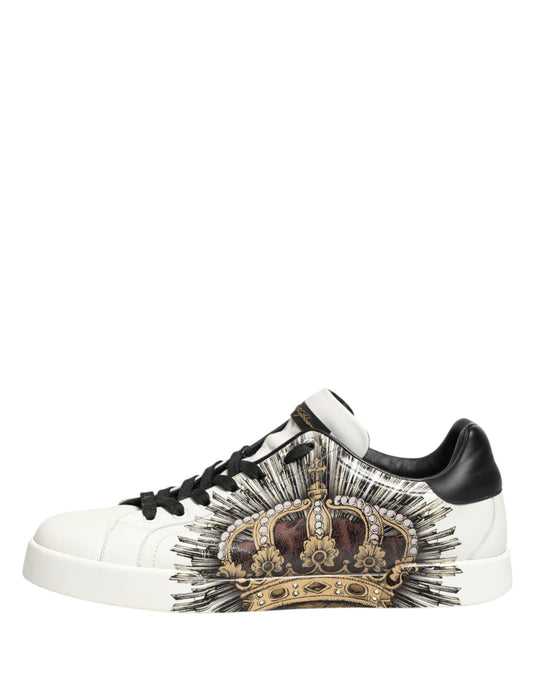 Dolce & Gabbana White Black Crown Low Top Sneakers Men Shoes