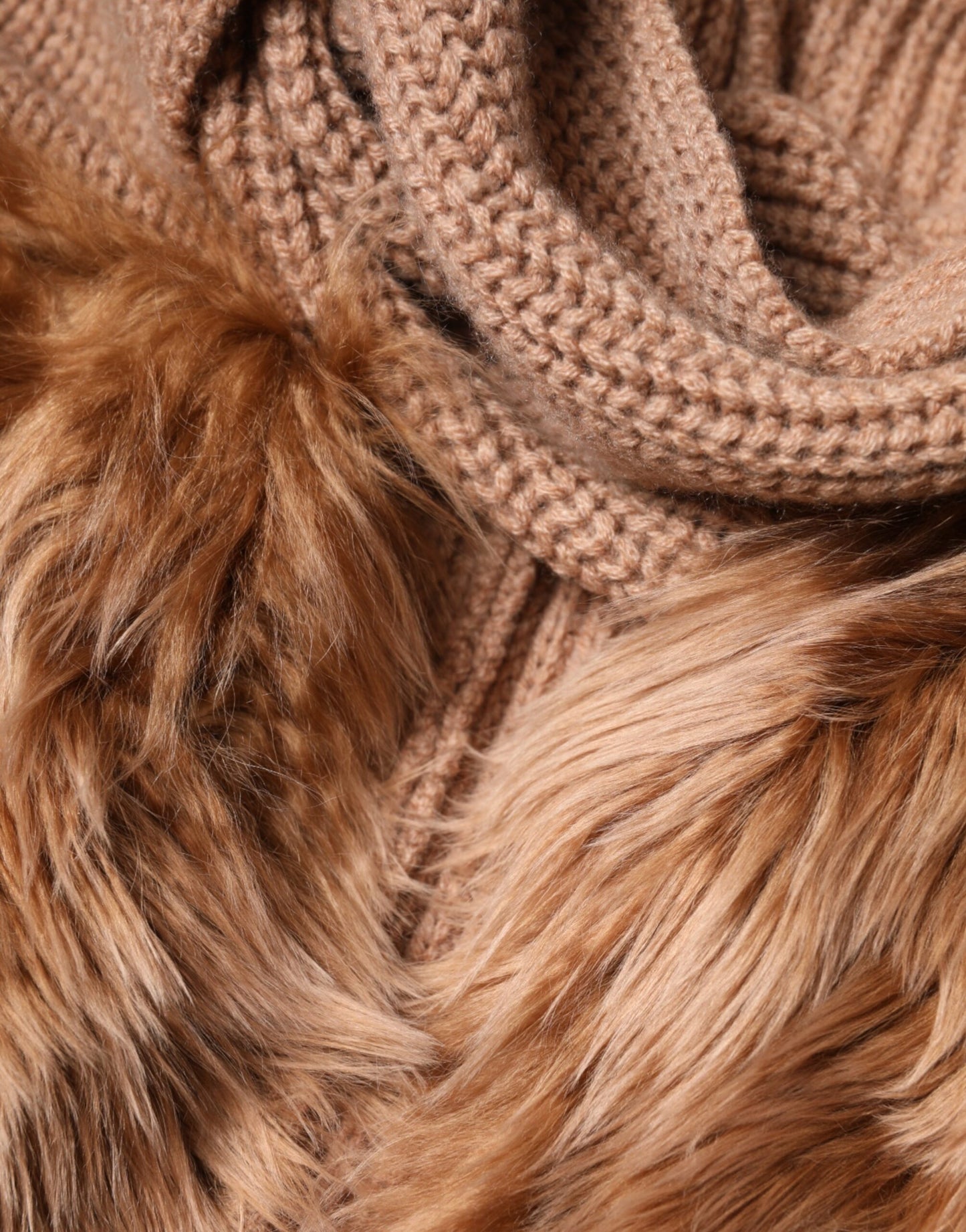 Dolce & Gabbana Brown Cashmere Knitted Fur Shawl Scarf