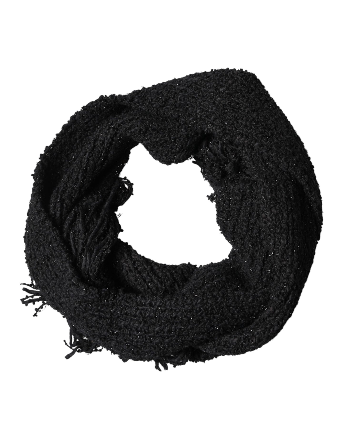 Dolce & Gabbana Black Cashmere Knit Shawl Fringes Scarf