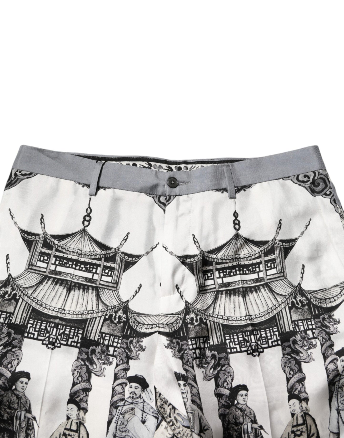 Dolce & Gabbana White Japanese Asian Print Silk Bermuda Shorts Mens Shorts