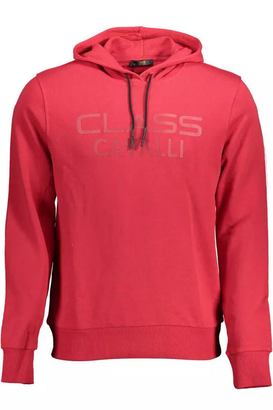 Cavalli Class Pink Cotton Hooded Sweatshirt with Logo Print
