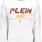 Plein Sport Chic White Hooded Cotton Sweatshirt with Logo