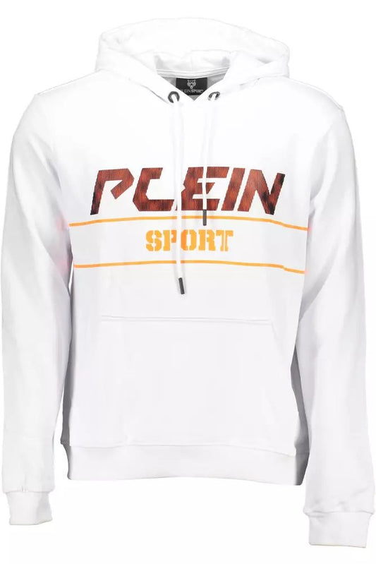 Plein Sport Chic White Hooded Cotton Sweatshirt with Logo