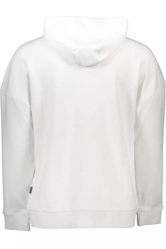 Plein Sport Sleek White Hooded Sweatshirt with Bold Prints