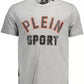 Plein Sport Sleek Gray Cotton Tee with Bold Details