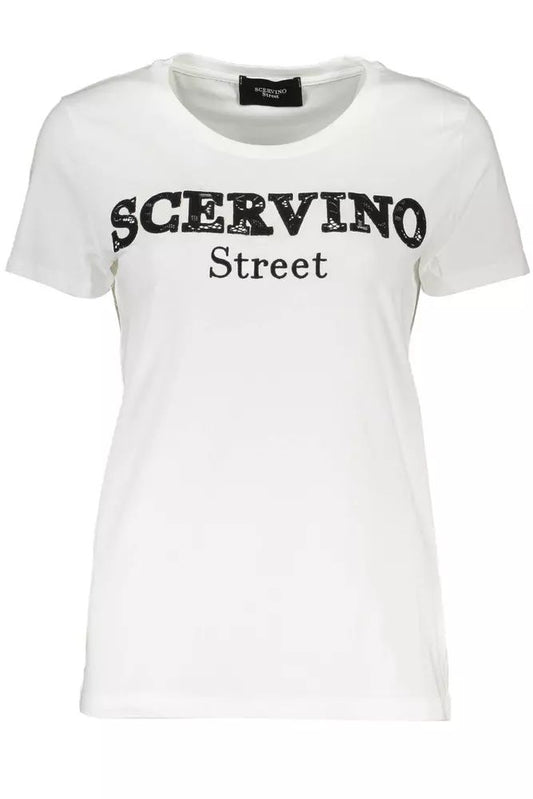Scervino Street Chic White Tee with Contrasting Embroidery Detail
