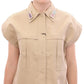 Andrea Incontri Sleeveless Beige Cotton Tank Top with Brooches