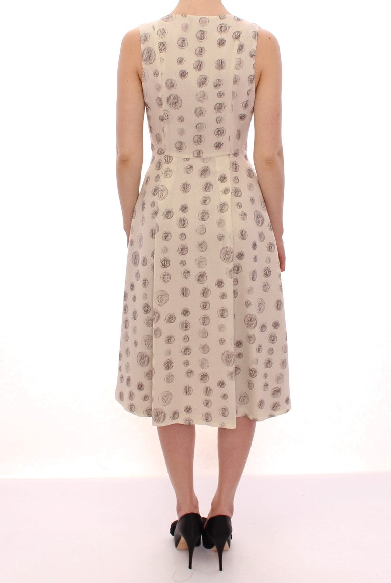 Andrea Incontri Elegant White Wool Shift Dress with Gray Print