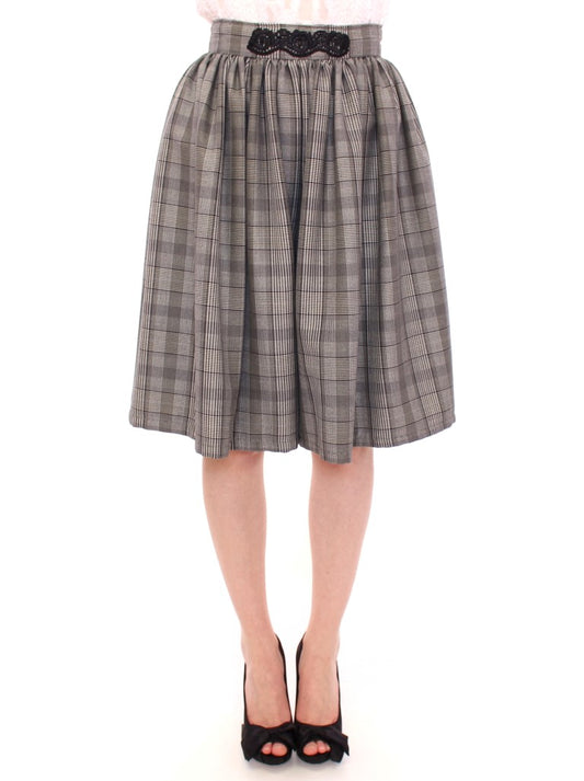 NOEMI ALEMÁN Elegant Gray Checkered Wool Shorts Skirt
