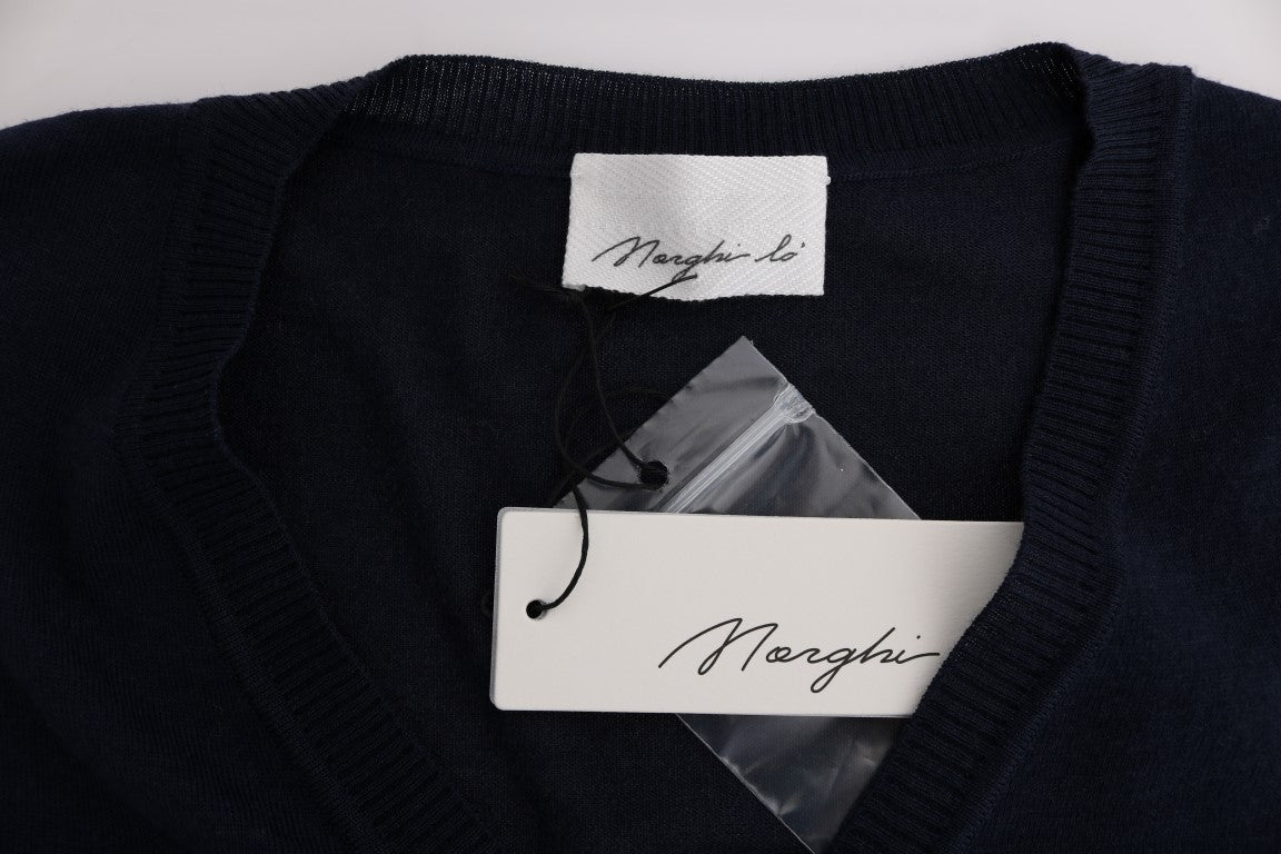 MARGHI LO' Elegant Blue Wool Cardigan Sweater