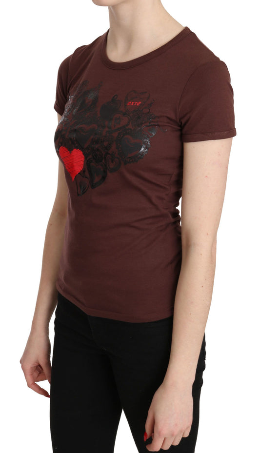 Exte Chic Brown Hearts Printed Short Sleeve Top