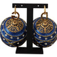 Dolce & Gabbana Blue Christmas Ball Crystal Hook Gold Brass Earrings