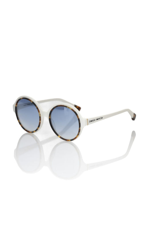 Frankie Morello Chic White Round Sunglasses with Blue Shaded Lens