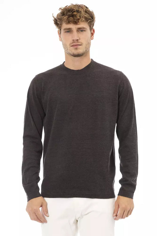 Alpha Studio Elegant Brown Crewneck Sweater for Men