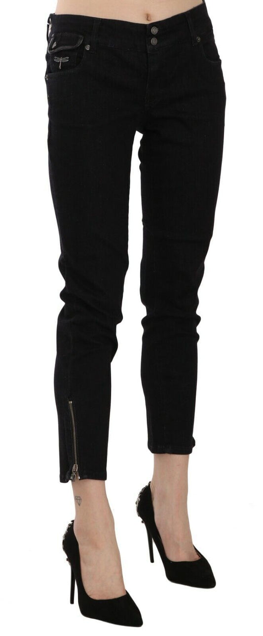 John Galliano Chic Black Mid Waist Slim Cropped Jeans
