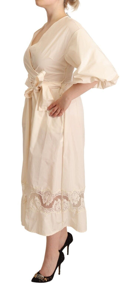 PINK MEMORIES Elegant Off White Maxi Wrap Dress