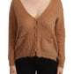 PINK MEMORIES Chic Brown Knit Cardigan with Front Button Closure