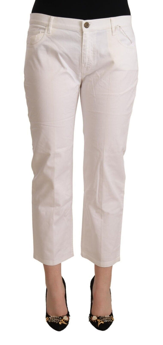 L'Autre Chose Chic White Mid Waist Skinny Cropped Jeans