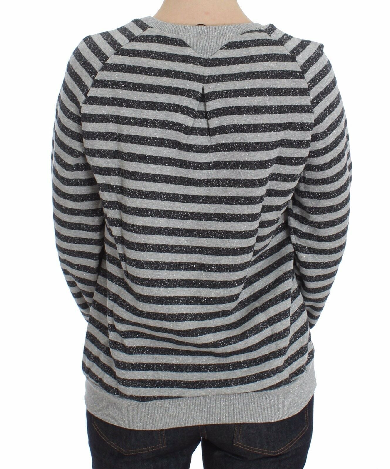 Exte Chic Gray Striped Crew-Neck Sweater
