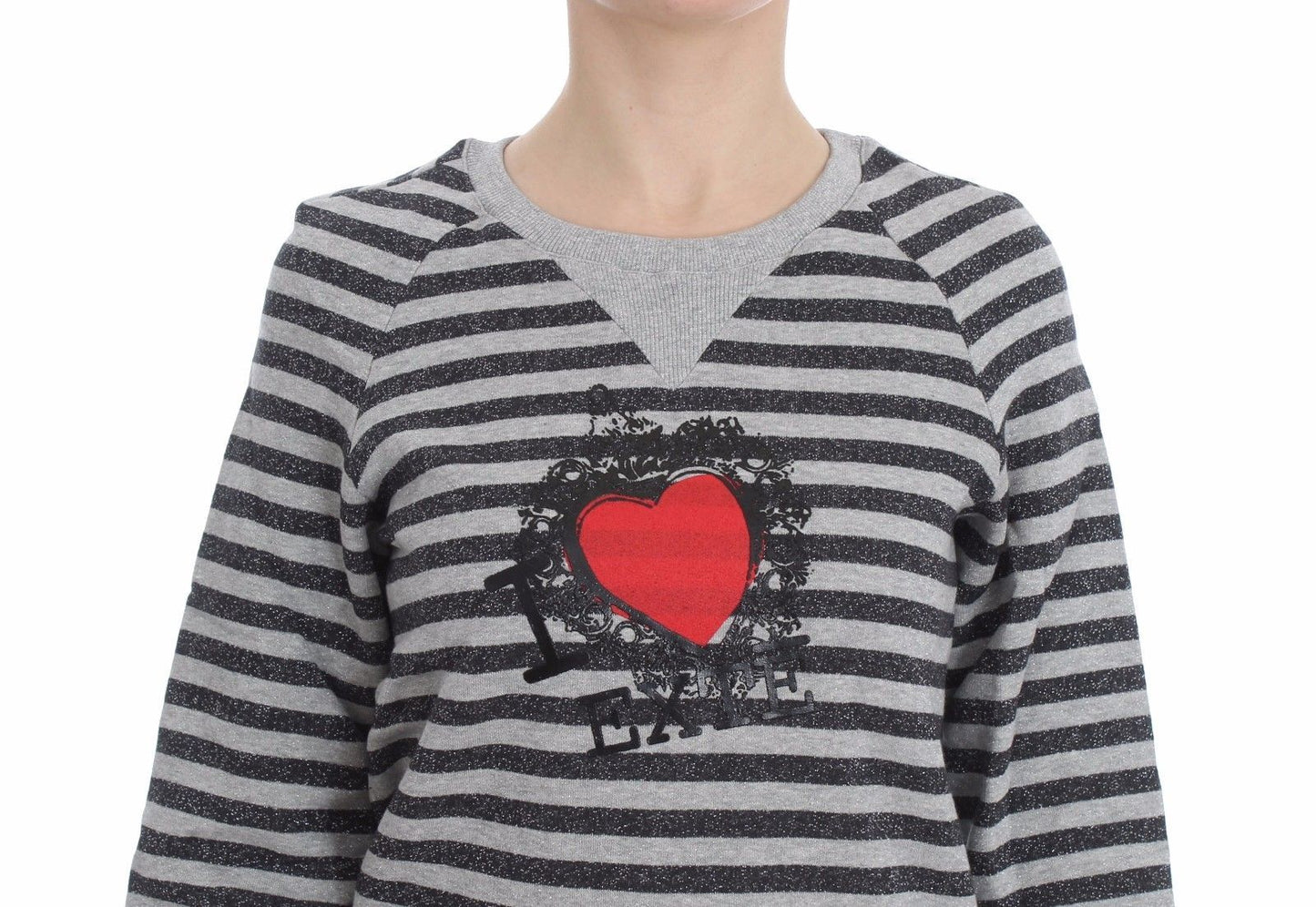 Exte Chic Gray Striped Crew-Neck Sweater