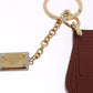 Dolce & Gabbana Elegant Brown Leather Keychain with Gold Detailing