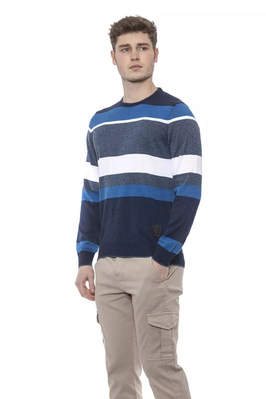 Conte of Florence Elegant Striped Crewneck Sweater in Blue