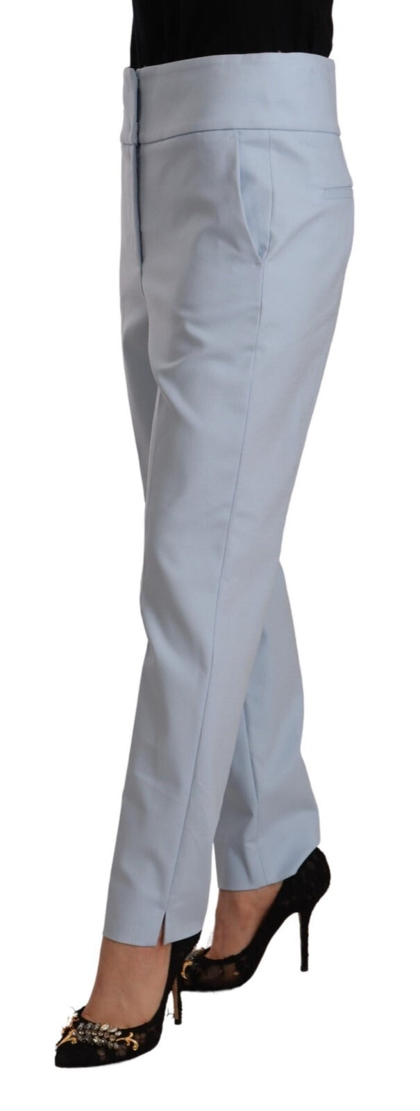 Peserico Light Blue High Waist Cotton Tapered Trouser Pants