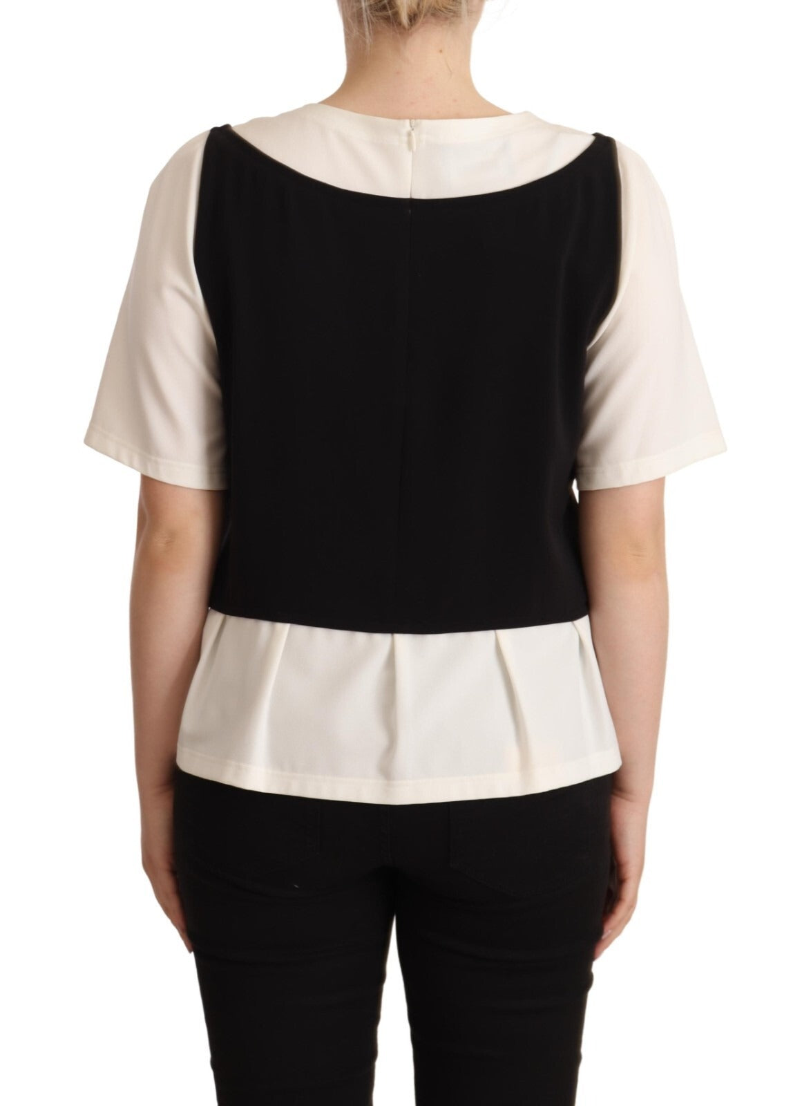 Boutique Moschino Black White Polyester Short Sleeves Top Blouse