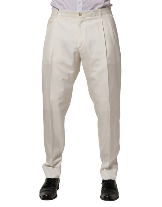 Dolce & Gabbana White Silk Tapered Dress Men Trouser Pants