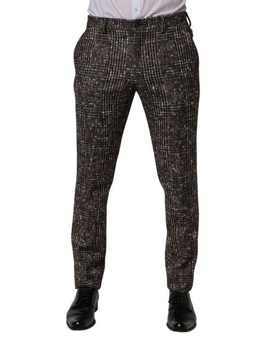 Dolce & Gabbana Brown Wool Plaid Skinny Dress Trouser Pants