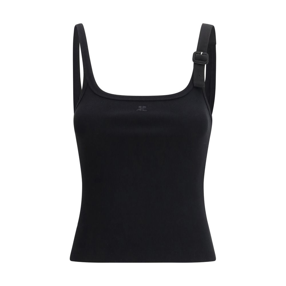 Courrèges Black Cotton Tank Tops