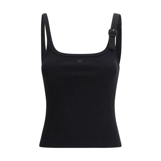 Courrèges Black Cotton Tank Tops