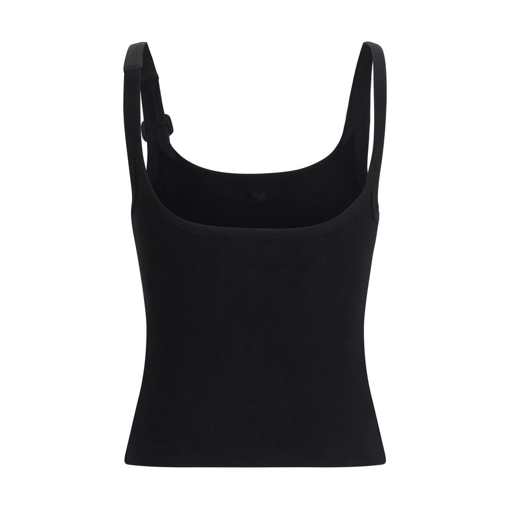 Courrèges Black Cotton Tank Tops