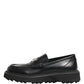Dolce & Gabbana Black Leather DG Plaque Loafers Dress Shoes