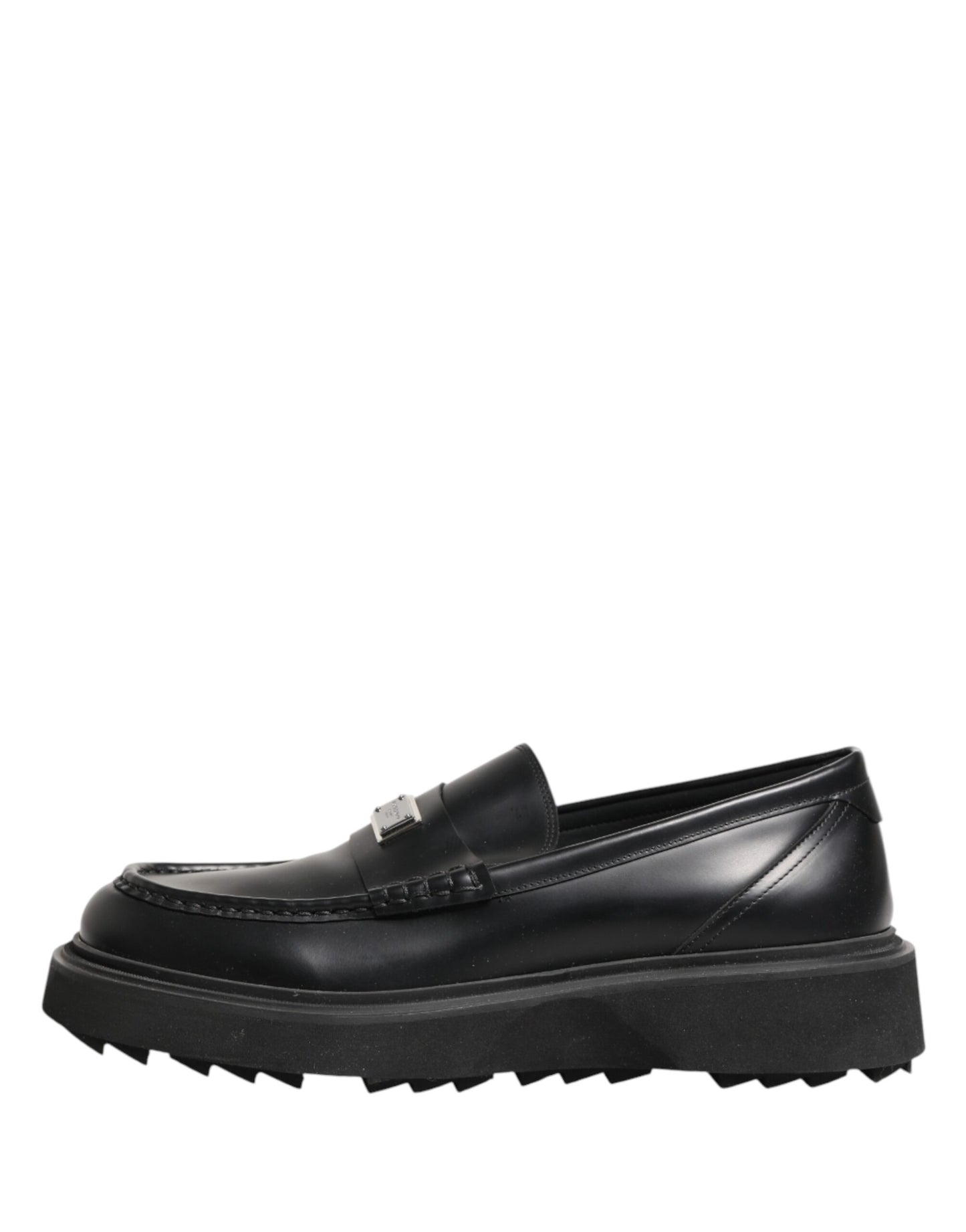 Dolce & Gabbana Black Leather DG Plaque Loafers Dress Shoes
