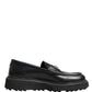 Dolce & Gabbana Black Leather DG Plaque Loafers Dress Shoes