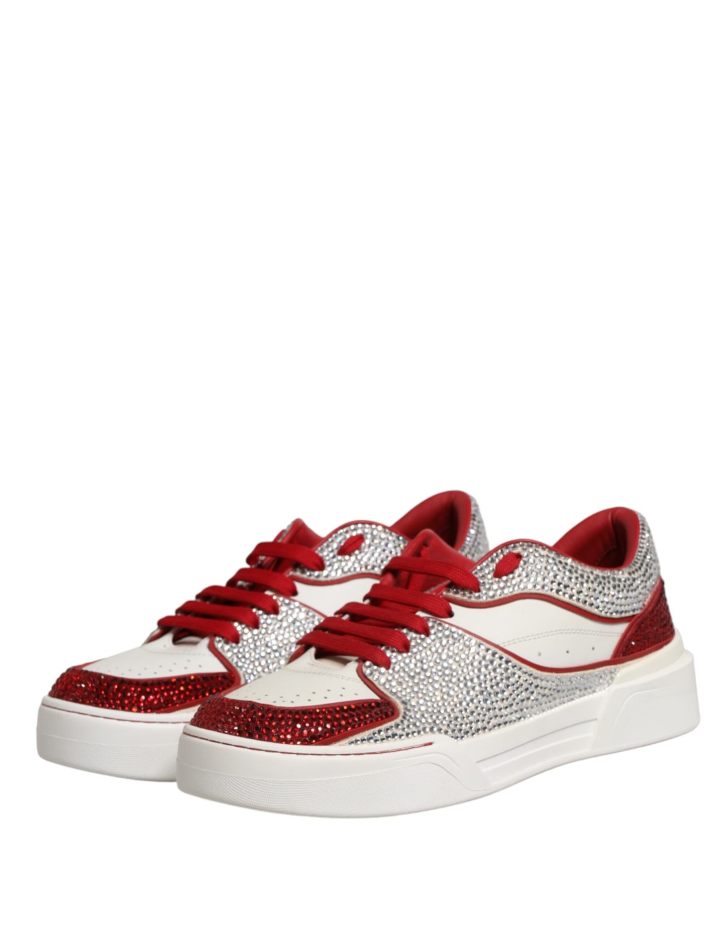 Dolce & Gabbana White Red Rhinestone Embellished Men Sneakers Shoes