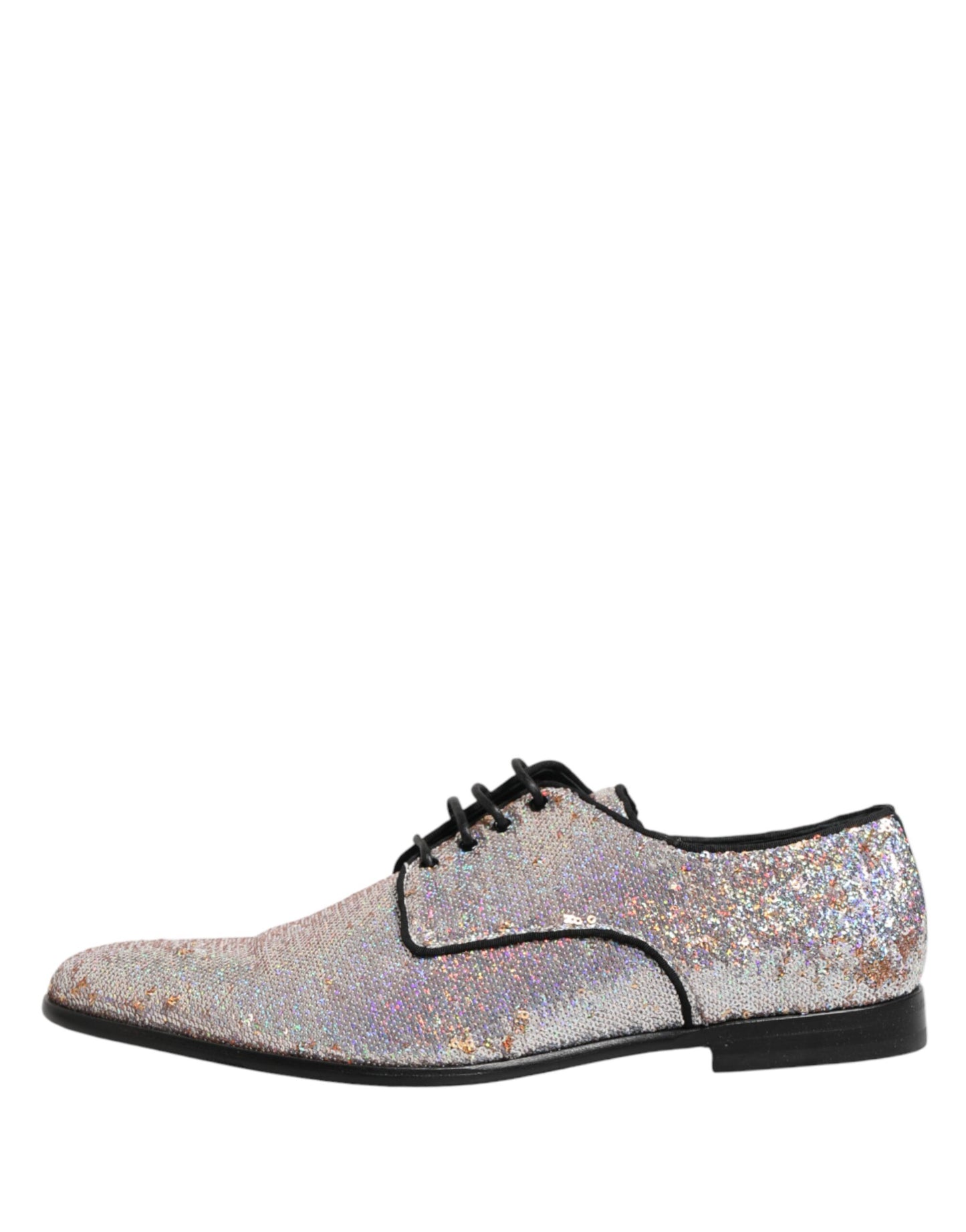 Dolce & Gabbana Silver Sequined Lace Up Men Derby Dress Shoes