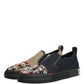 Dolce & Gabbana Blue Canvas Embellished Slip On Men Sneakers Shoes