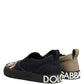 Dolce & Gabbana Blue Canvas Embellished Slip On Men Sneakers Shoes