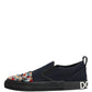 Dolce & Gabbana Blue Canvas Embellished Slip On Men Sneakers Shoes