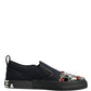 Dolce & Gabbana Blue Canvas Embellished Slip On Men Sneakers Shoes