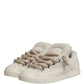 Dolce & Gabbana White Faux Shearling Low Top Sneakers  Shoes