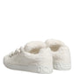 Dolce & Gabbana White Faux Shearling Low Top Sneakers  Shoes