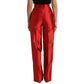 Dolce & Gabbana Red Satin Silk High Waist Wide Leg Pants