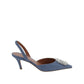 Amina Muaddi Blue Nubuc Leather Mid Heel Pumps