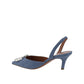 Amina Muaddi Blue Nubuc Leather Mid Heel Pumps